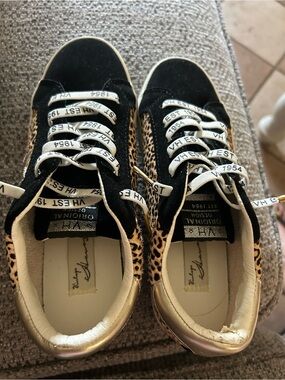 Vintage Havana Leopard-Print Sneakers with Black Suede and Gold Heel Caps